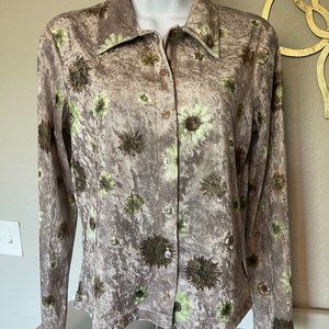 Vintage Explorations Women's Crushed Velvet Button Up Floral Blouse